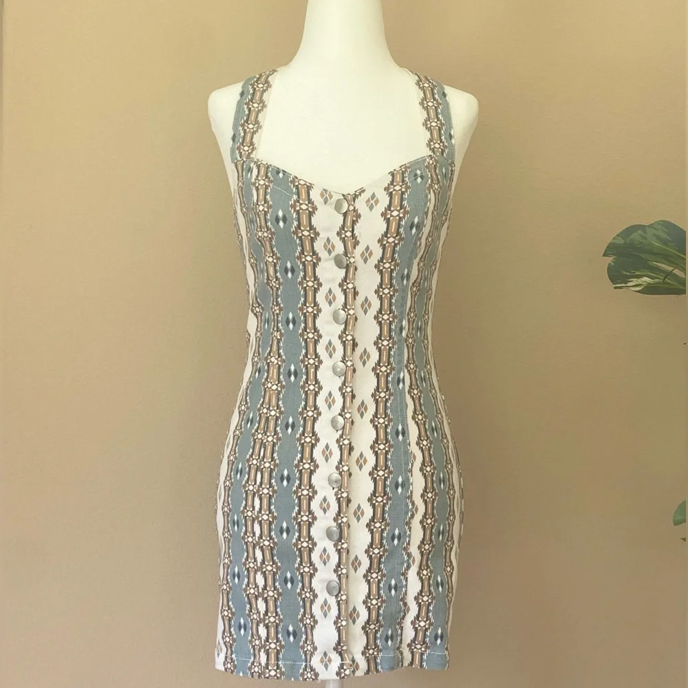Button Down Multi Pattern Mini Dress - Picture 1 of 3